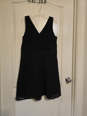 LOFT Black Lace Surplice Neck Dress, Lined, Sz 14